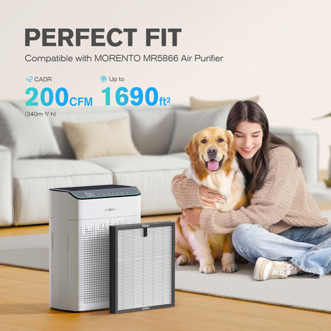 MORENTO MR5866 back view filter promotes comprehensive air cleaning.
