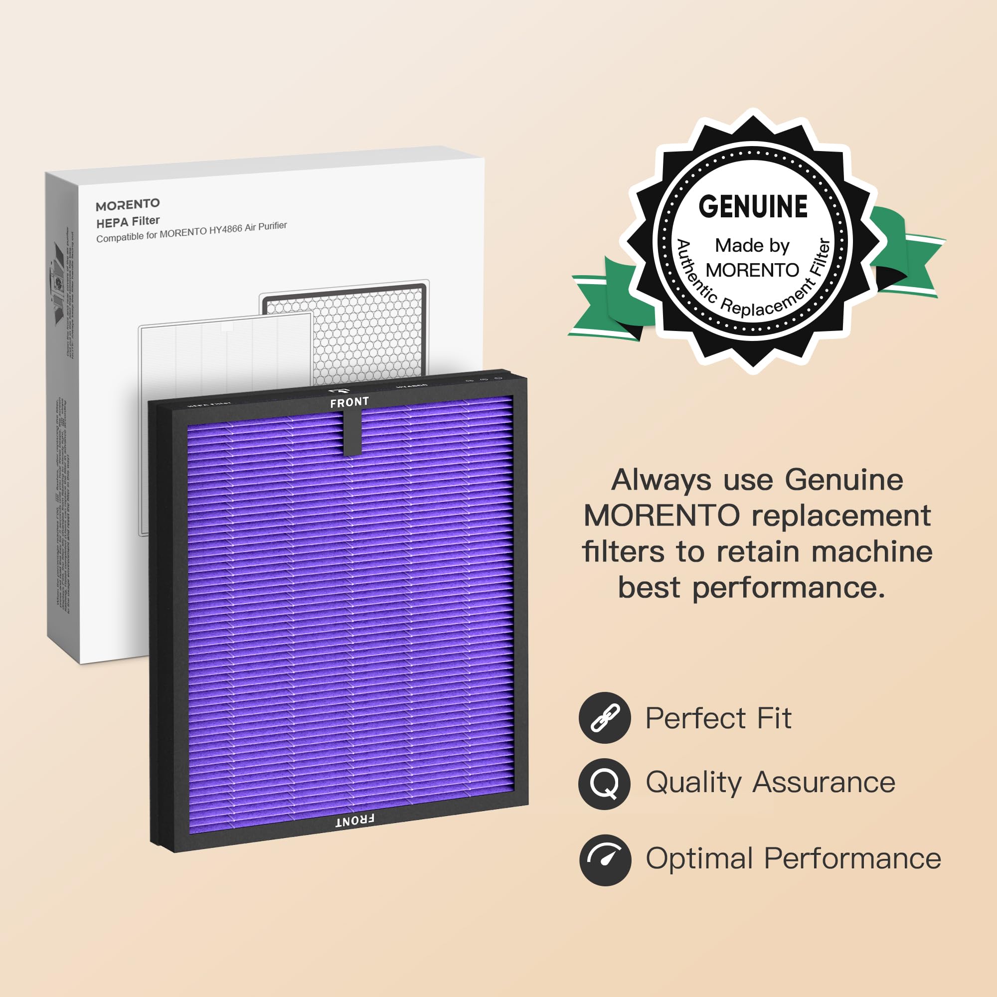 MORENTO HY4866 filter pack closeup showing genuine design and fit.