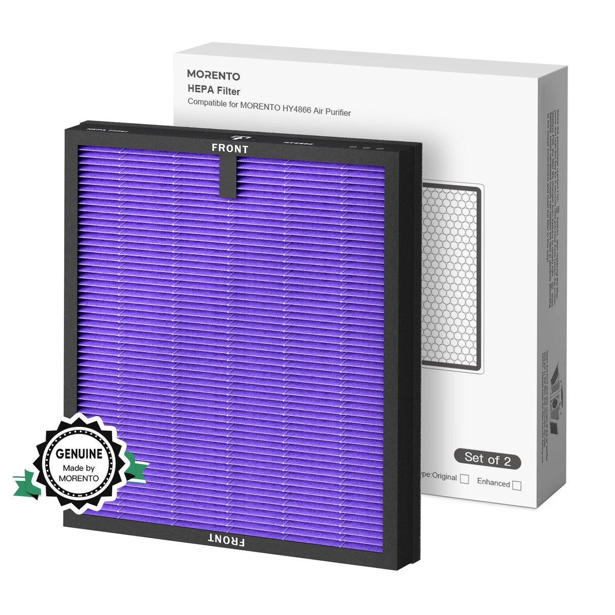 MORENTO HY4866 two-pack filter for improved dust and odor capture.