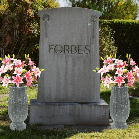 Moriahan cemetery vase with bow decor adds tasteful memorial detail.