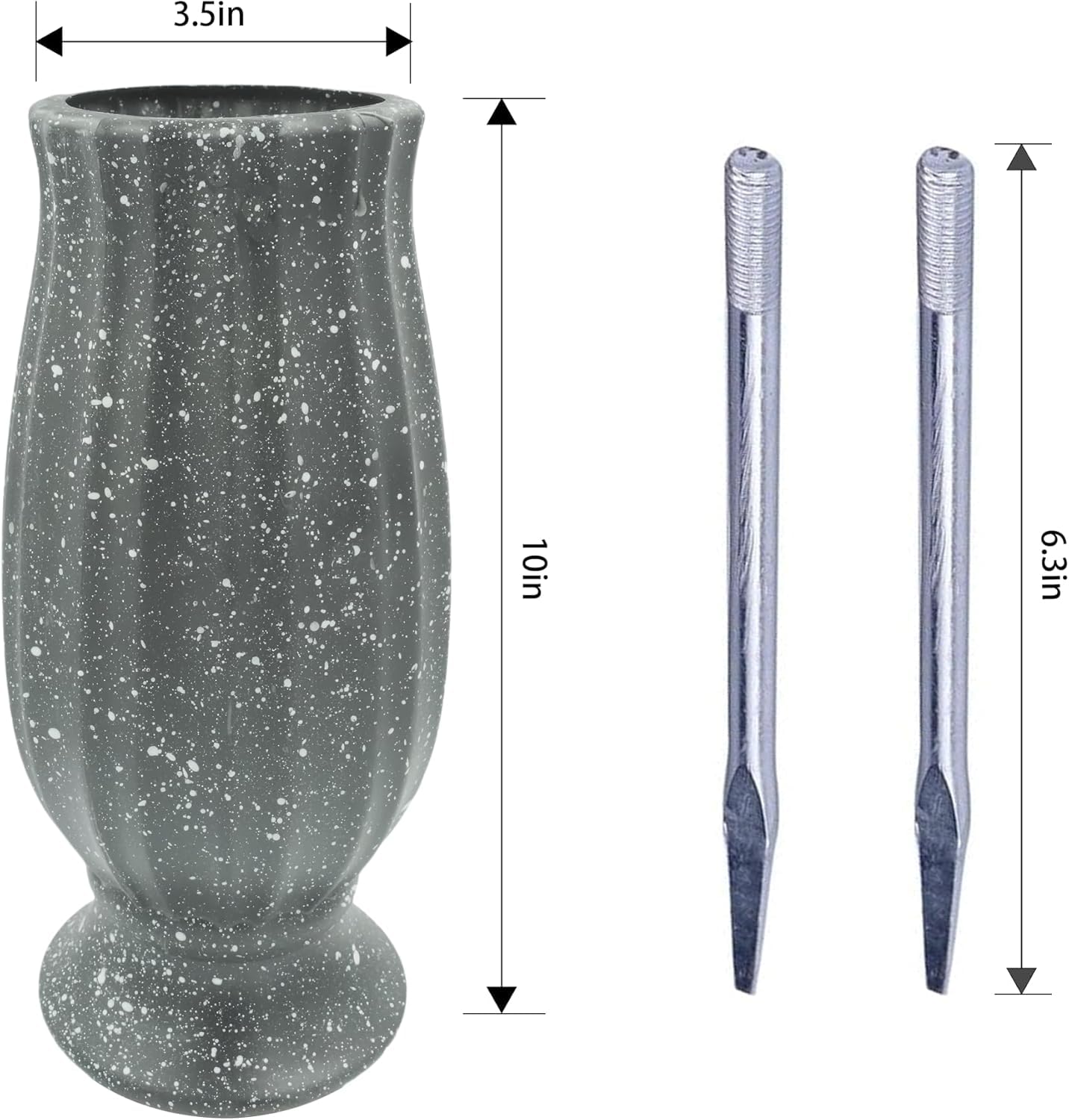 Moriahan cemetery vases with extended spikes for deep grounding.