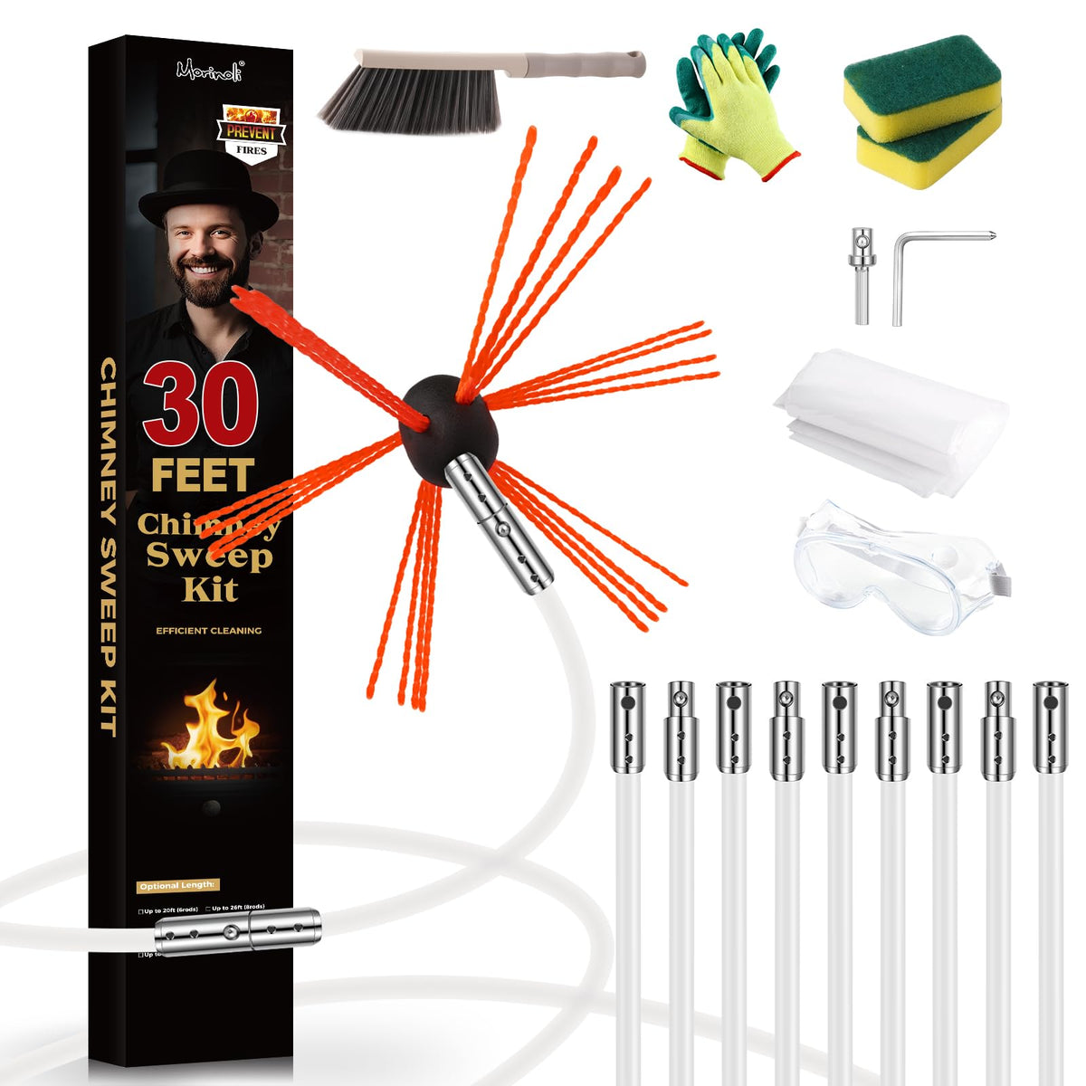 Morinoli chimney sweep kit nylon brush for efficient soot removal