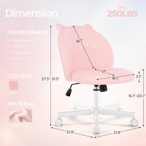 Morkprism armless desk chair pink seat for small spaces.