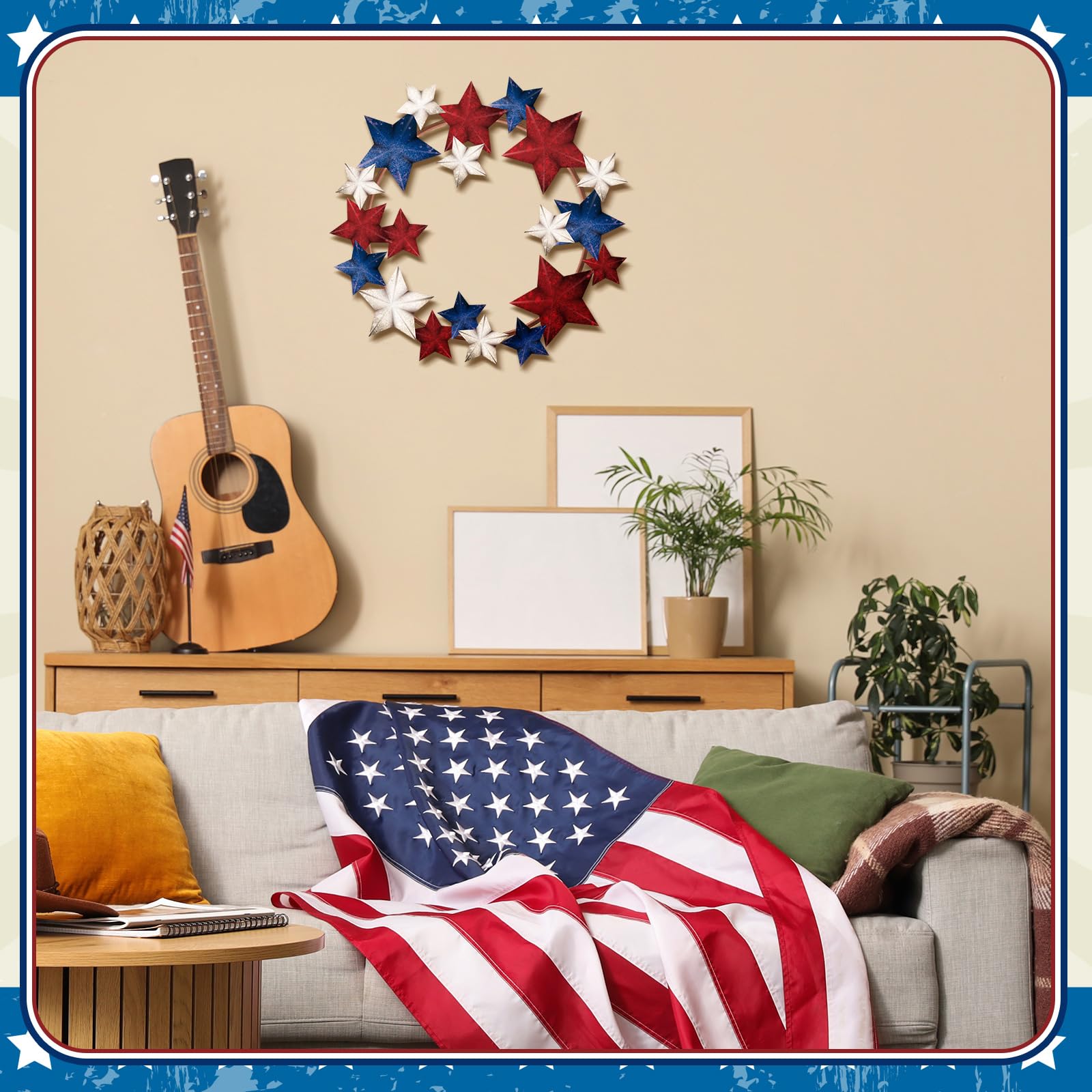 MorningRo approx 14in wreath, bold patriotic centerpiece that lasts outdoors.