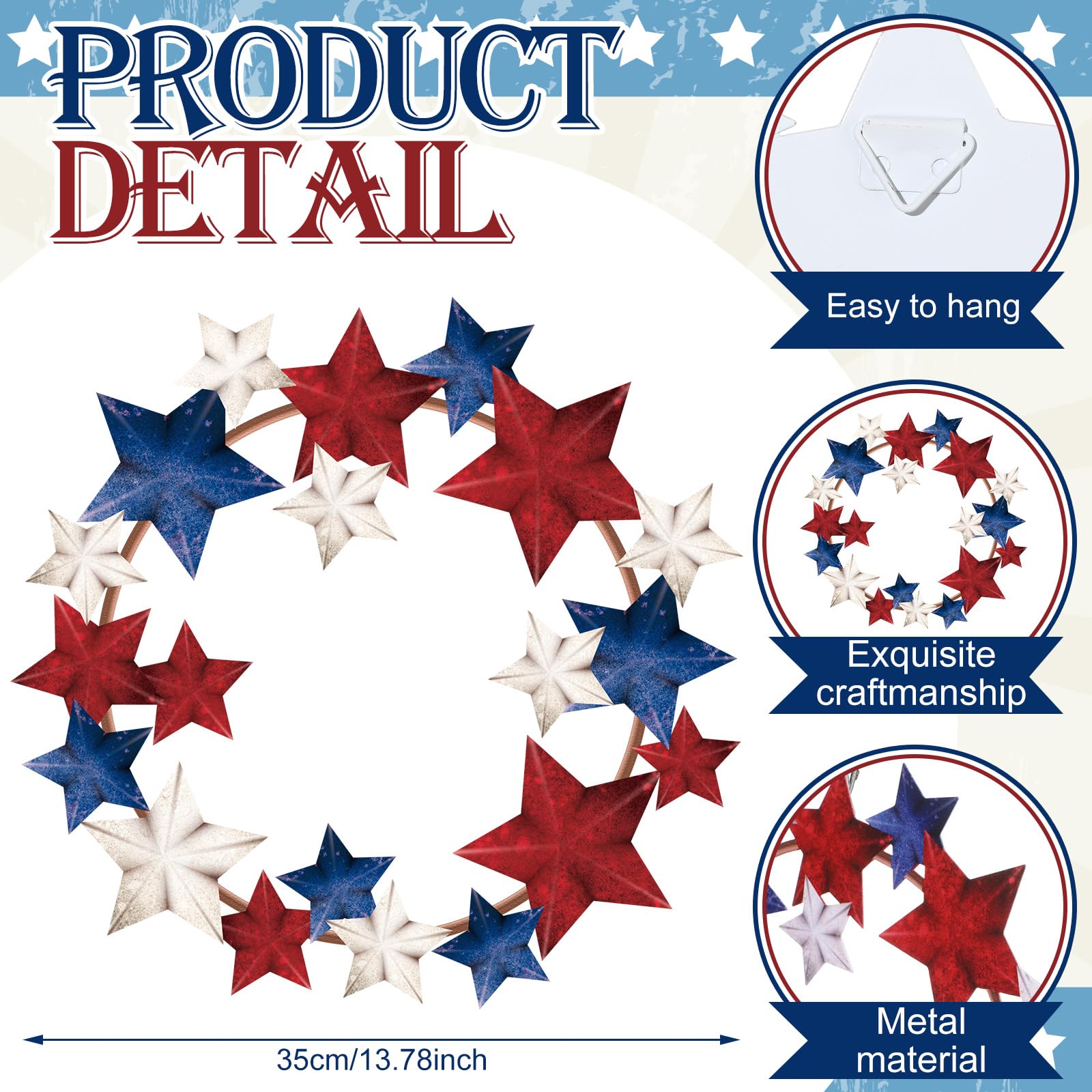 MorningRo red white blue stars wreath, vivid colors endure outdoors.