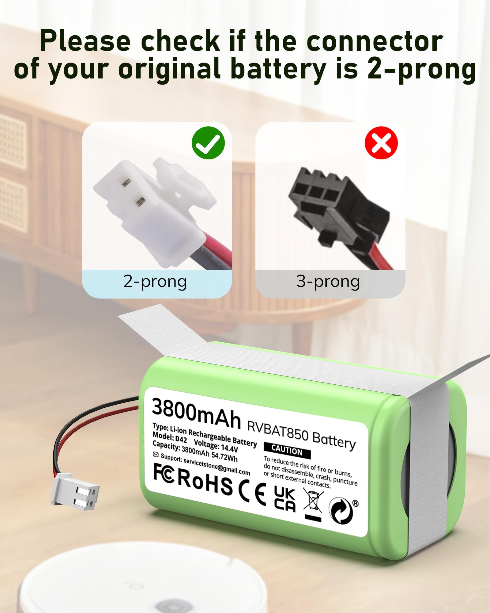 Morpilot RVBAT850 connected via 2-prong plug for Shark compatibility