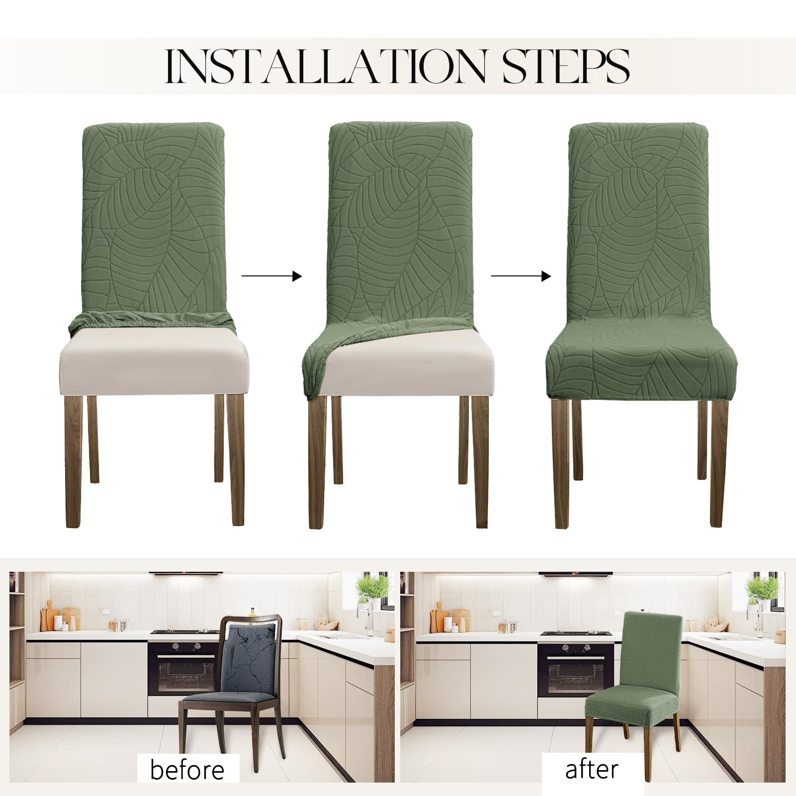 MOSAYT ultra-fit stretch chair cover adapts to different chair sizes for flexible decorating.