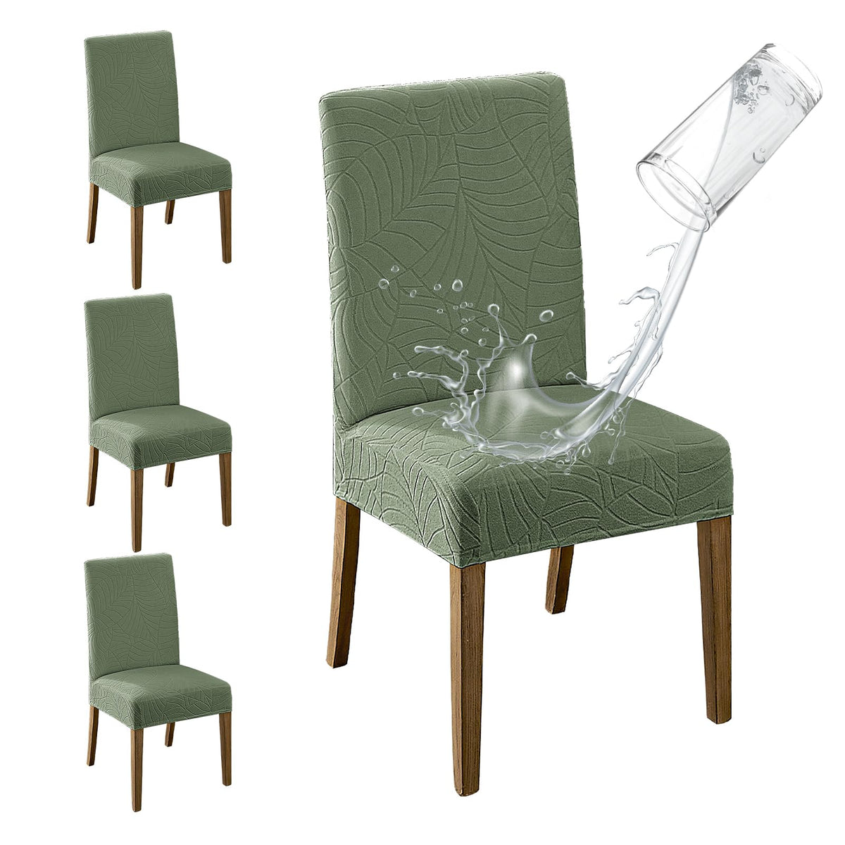 MOSAYT waterproof dining chair cover in green protects against spills and everyday messes.