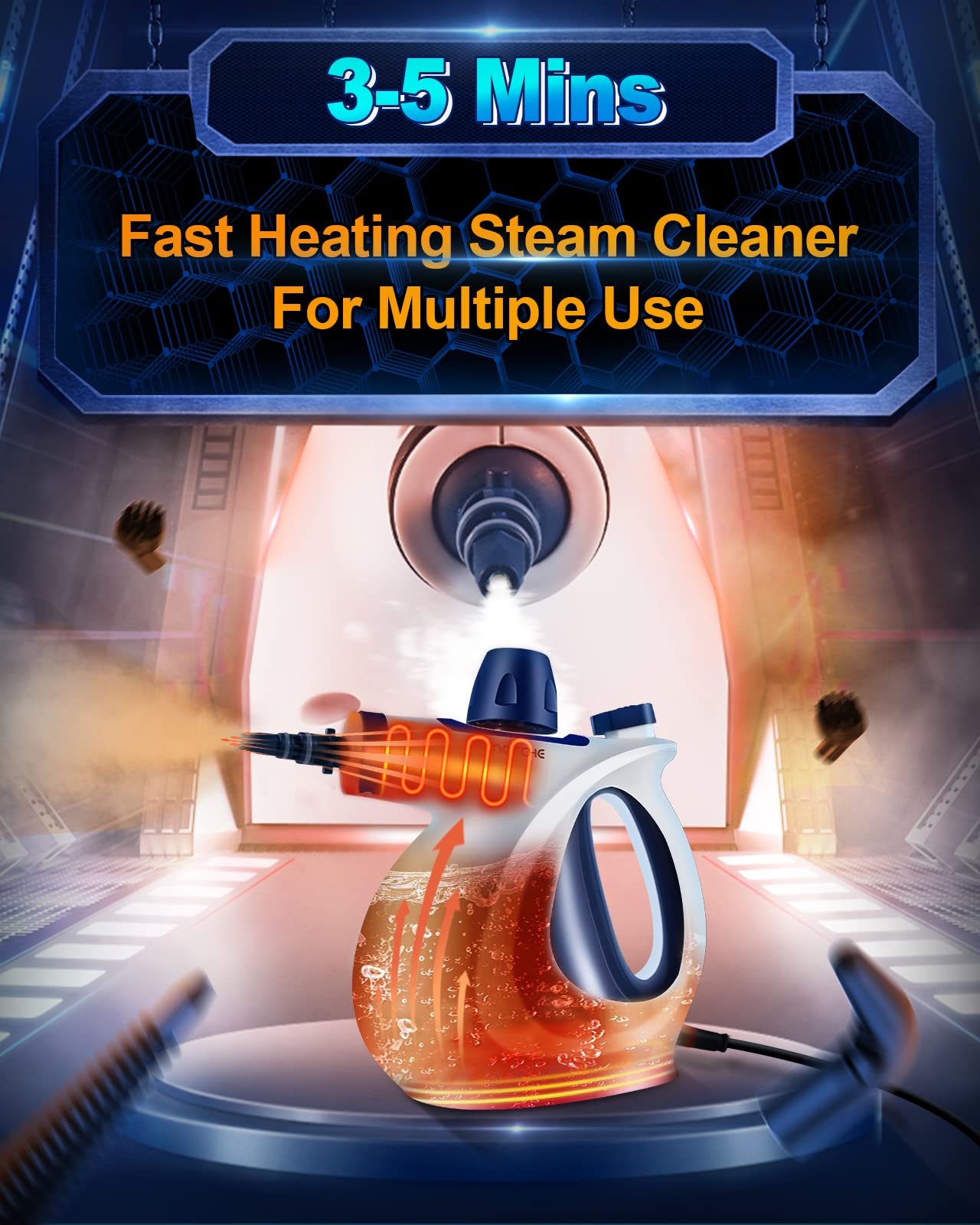MOSCHE steam cleaner used on windows demonstrating deep cleaning without chemicals.