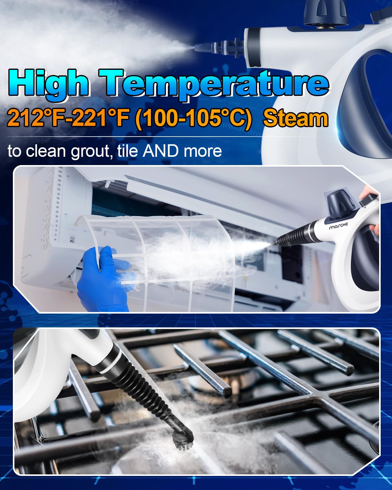 MOSCHE steam cleaner car interiors freshening upholstery with natural steam.