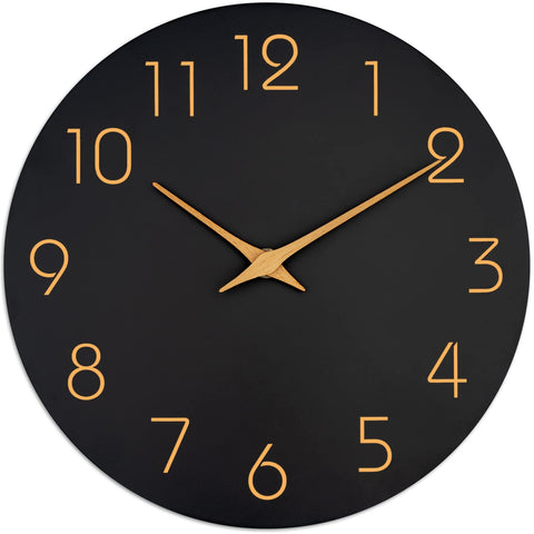 Mosewa 12-inch black wall clock face enhances modern interiors.