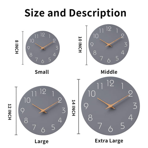 Mosewa gray 12in wall clock dial closeup showing clear numerals