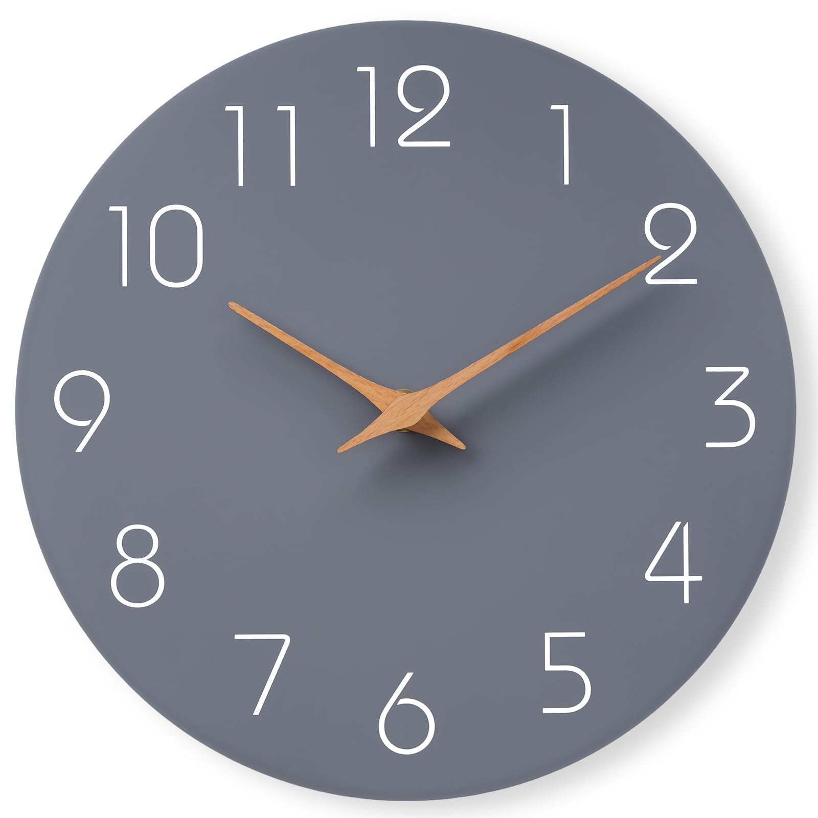 Mosewa gray 12in wall clock front view with easy-to-read numerals