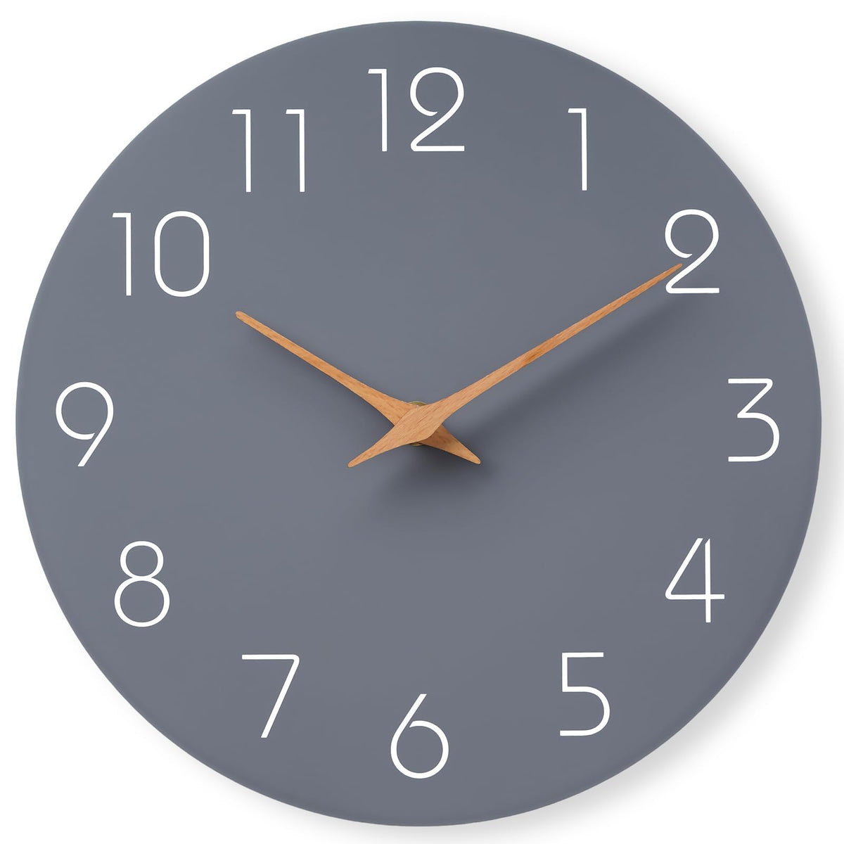Mosewa gray 12in wall clock front view with easy-to-read numerals