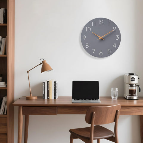 Mosewa gray 12in wall clock in bedroom for tranquil timekeeping