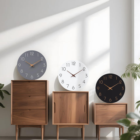 Mosewa gray 12in wall clock in use on wall