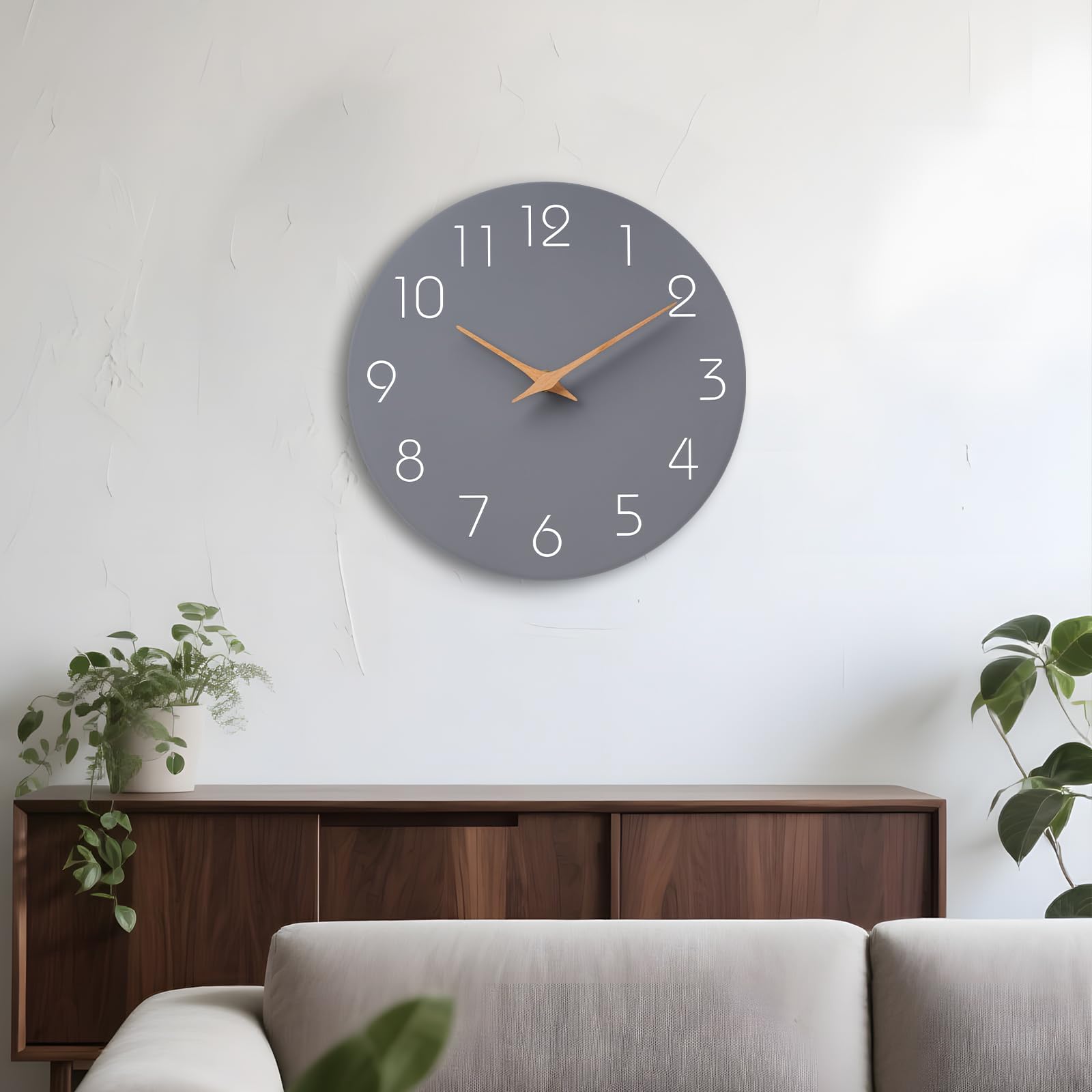 Mosewa gray 12in wall clock silent movement for quiet rooms