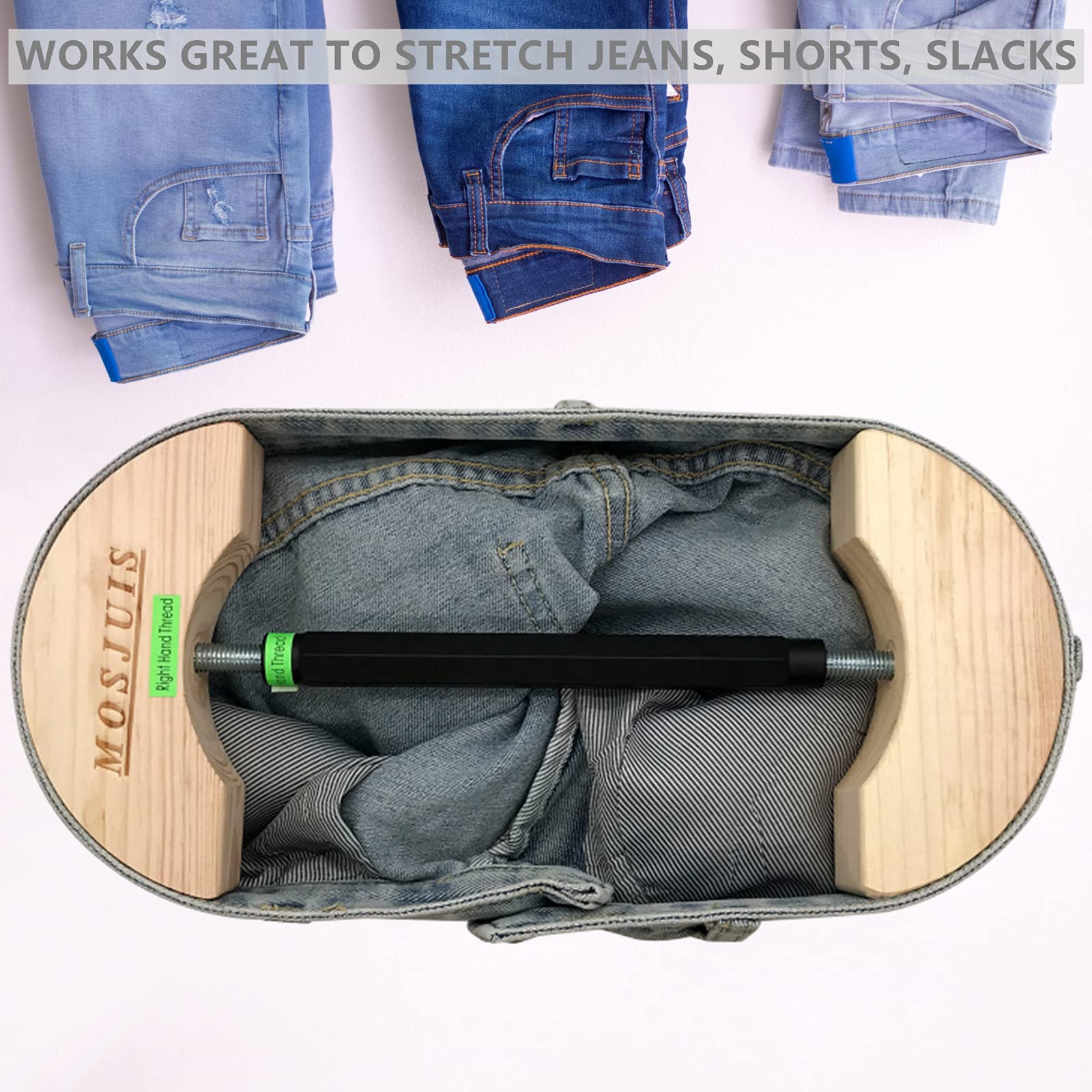 MOSJUIS adjustable pant stretcher fits 30–59 inches for versatile sizing.