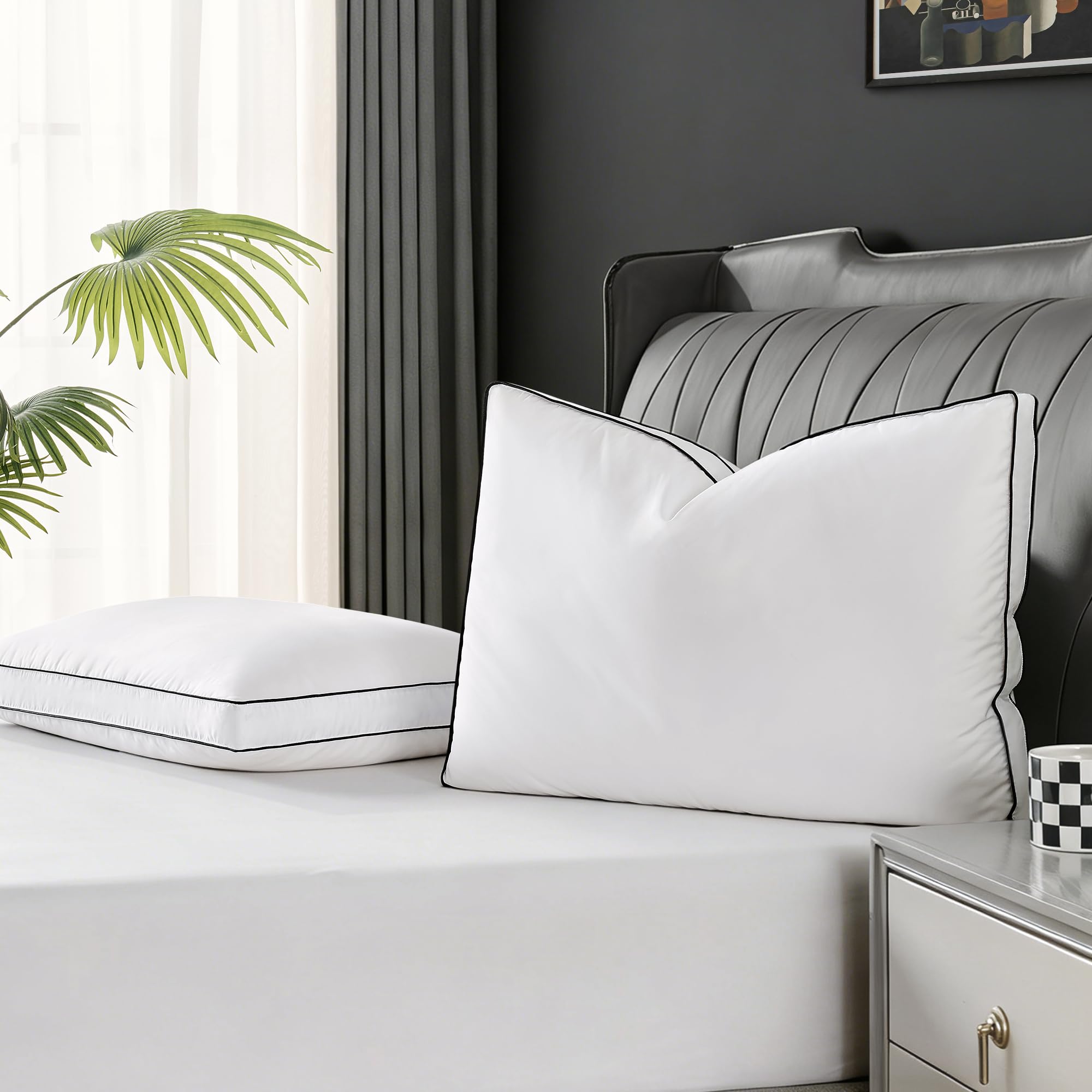 Mosluna king size feather down pillow 2-pack shows plush loft for restful sleep