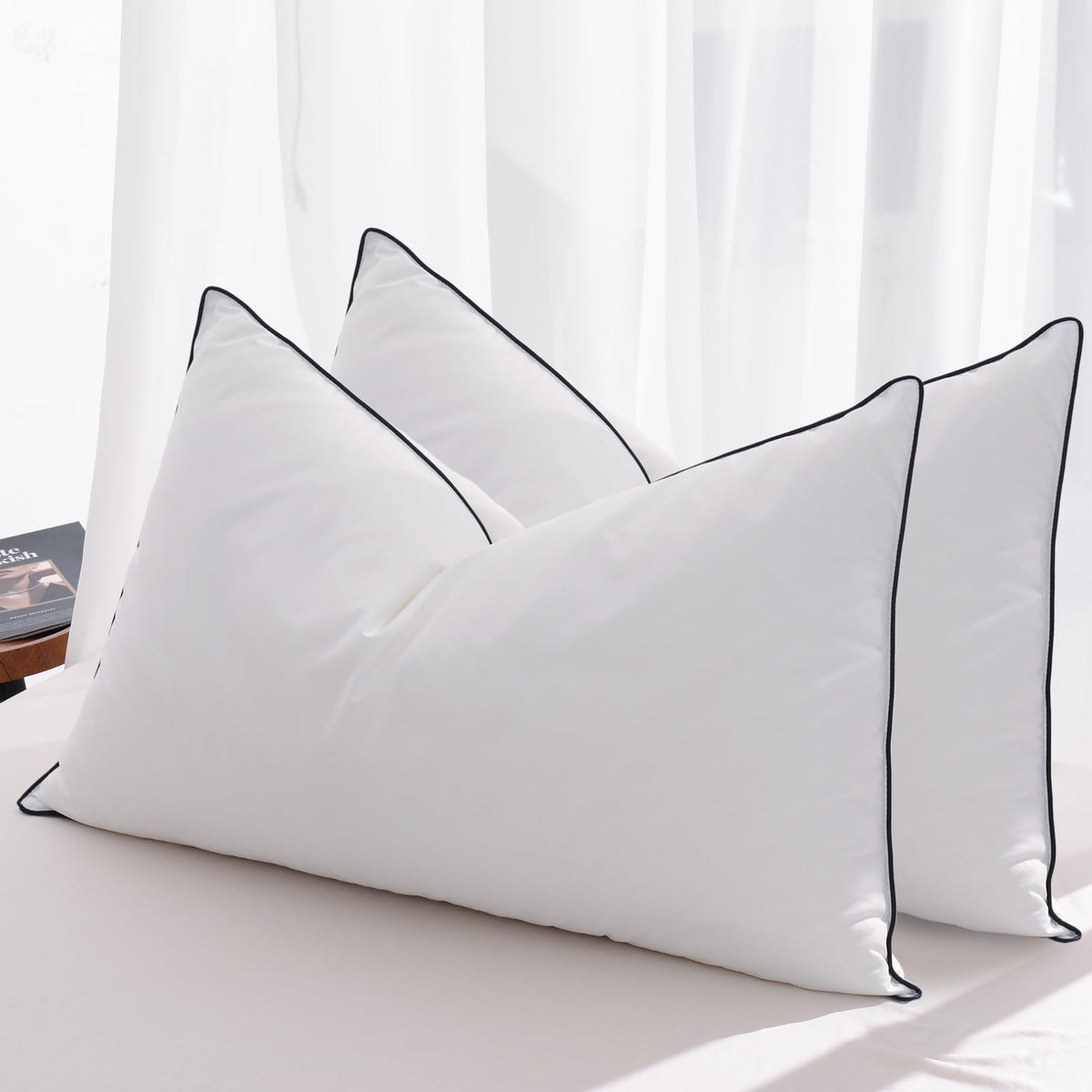 Mosluna feather down king pillow in a two-pack offering plush comfort for side sleepers.