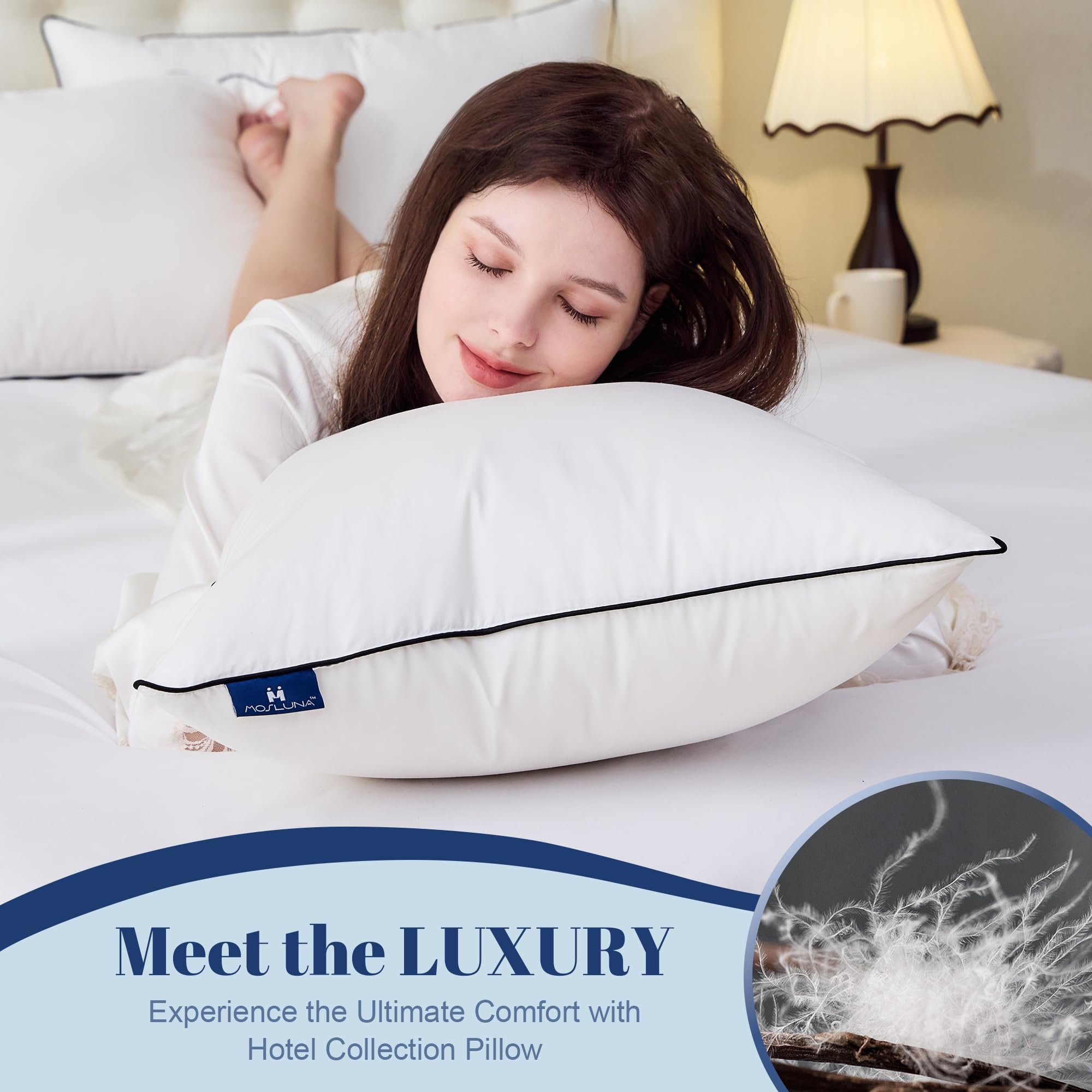 Mosluna king pillow side-sleep view highlighting neck support