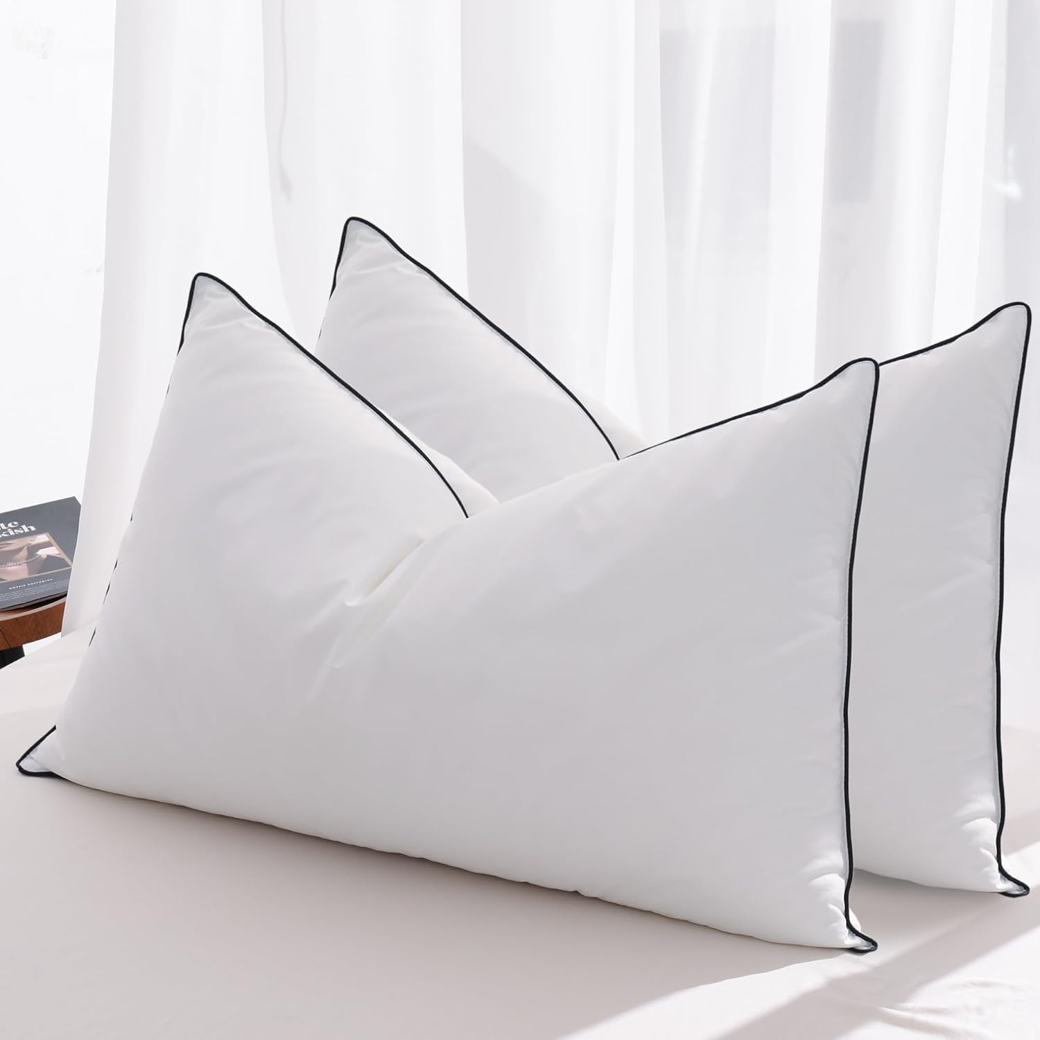 Mosluna queen pillow front view with plush down fill for soft support.