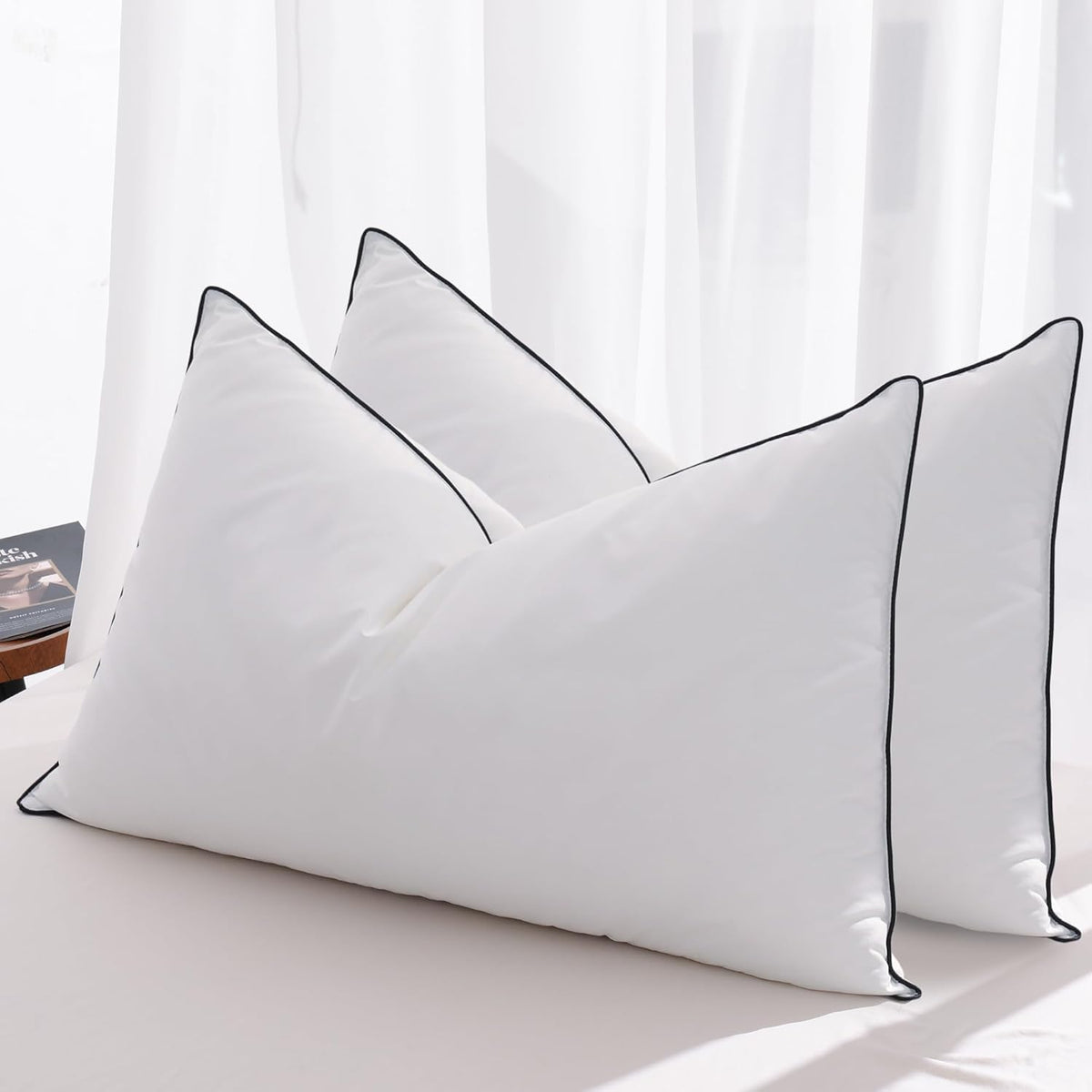 Mosluna queen pillow front view with plush down fill for soft support.