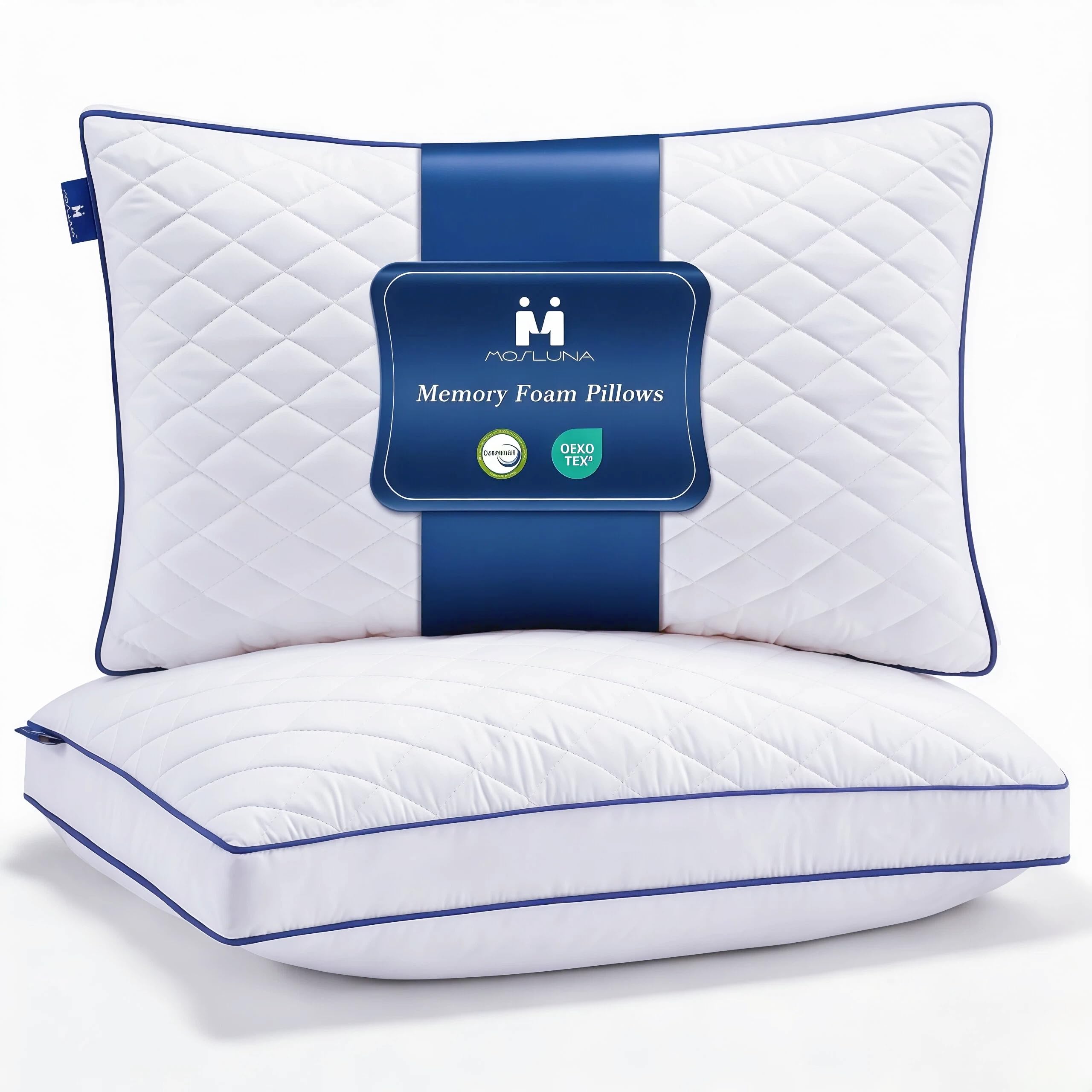 Mosluna shredded memory foam pillow set offers king-size comfort for restful sleep.