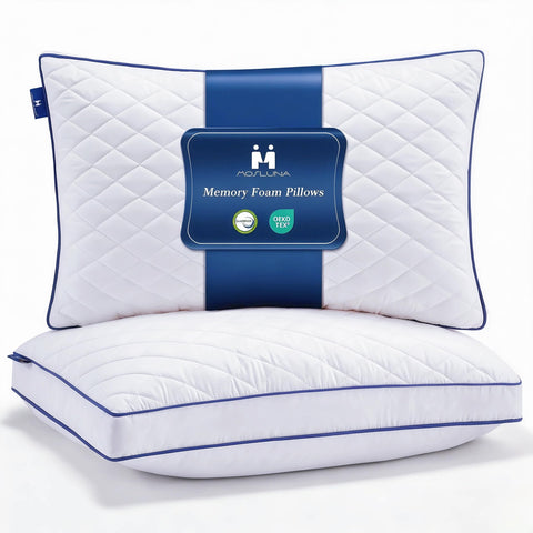 Mosluna shredded memory foam pillow set offers king-size comfort for restful sleep.