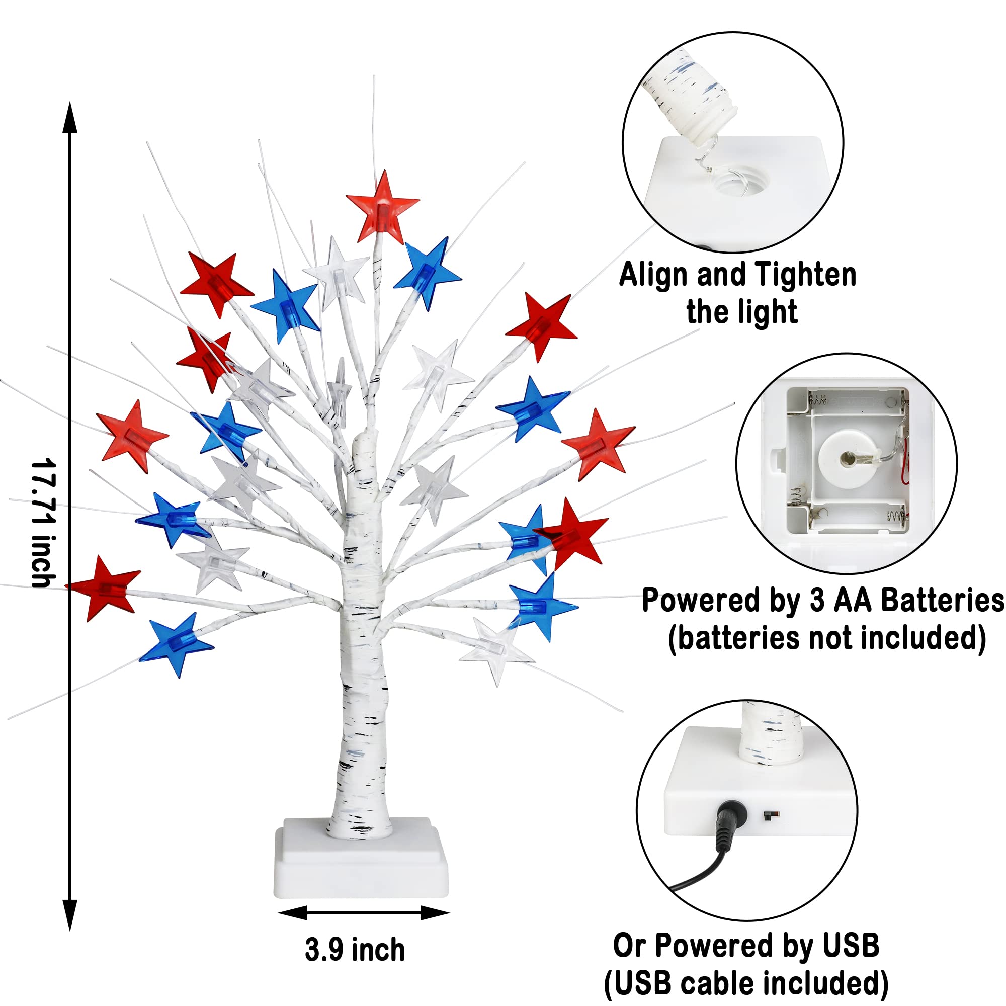 Mosoan 18-inch patriotic decor tree designed for tabletops and mantels