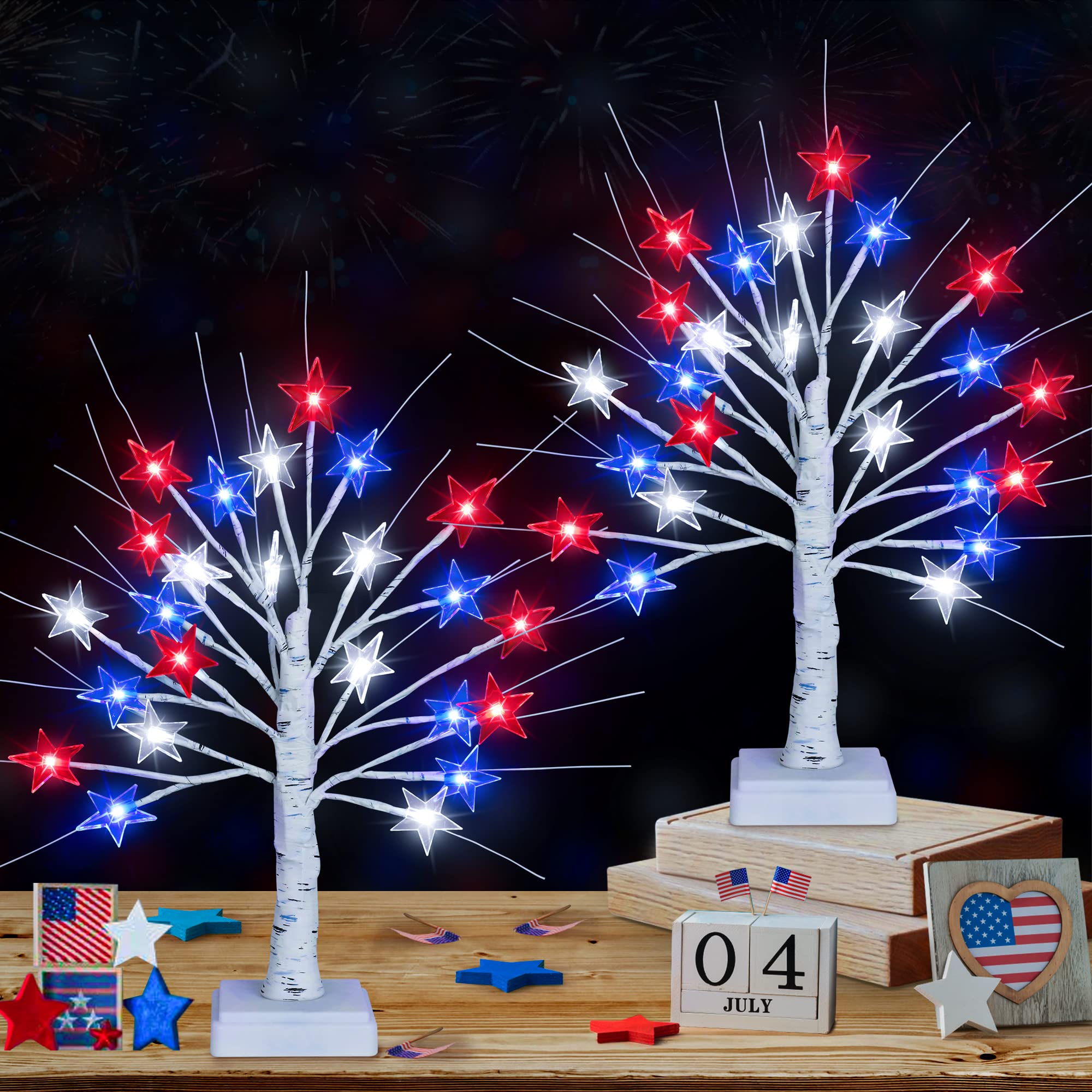 Mosoan patriotic tree lights with 24 LEDs for a bright 4th of July display