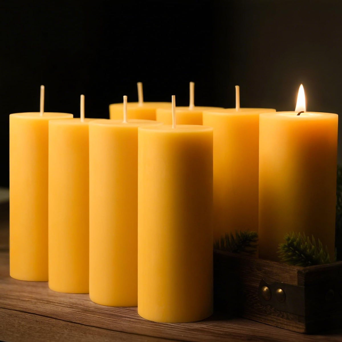 MOSROAD beeswax candle 2x5 inch pillar set with a warm golden glow for home decor