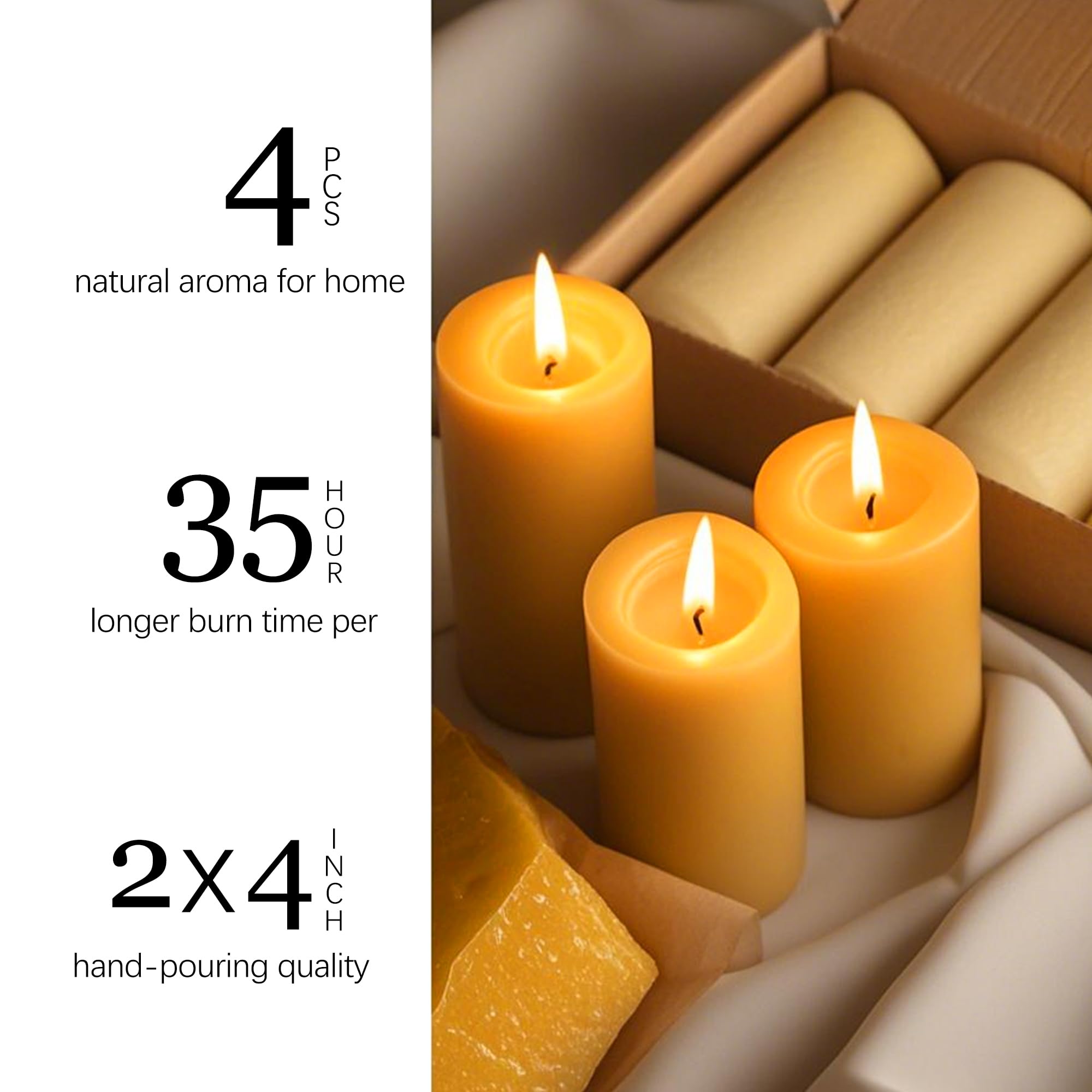 MOSROAD beeswax candles packaging set in a decorative box for long-burning ambiance.
