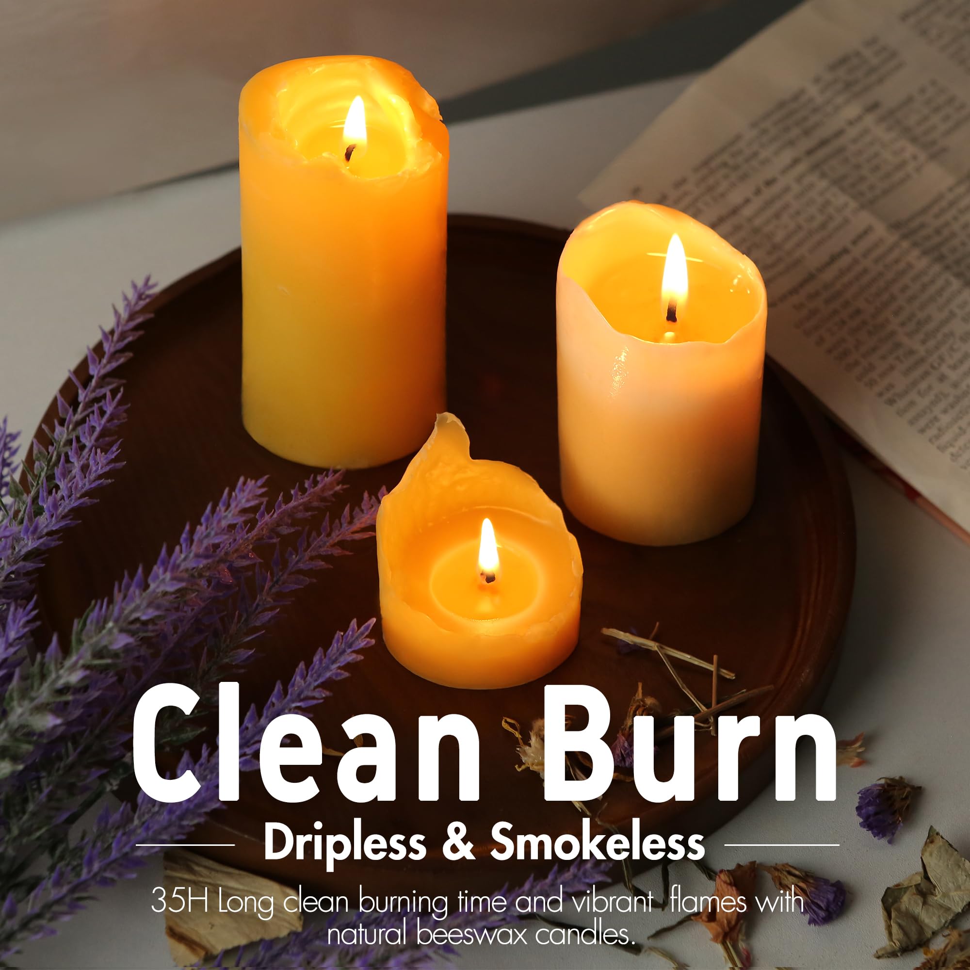 MOSROAD cotton-wick beeswax candle eco-friendly burn with cleaner emissions.