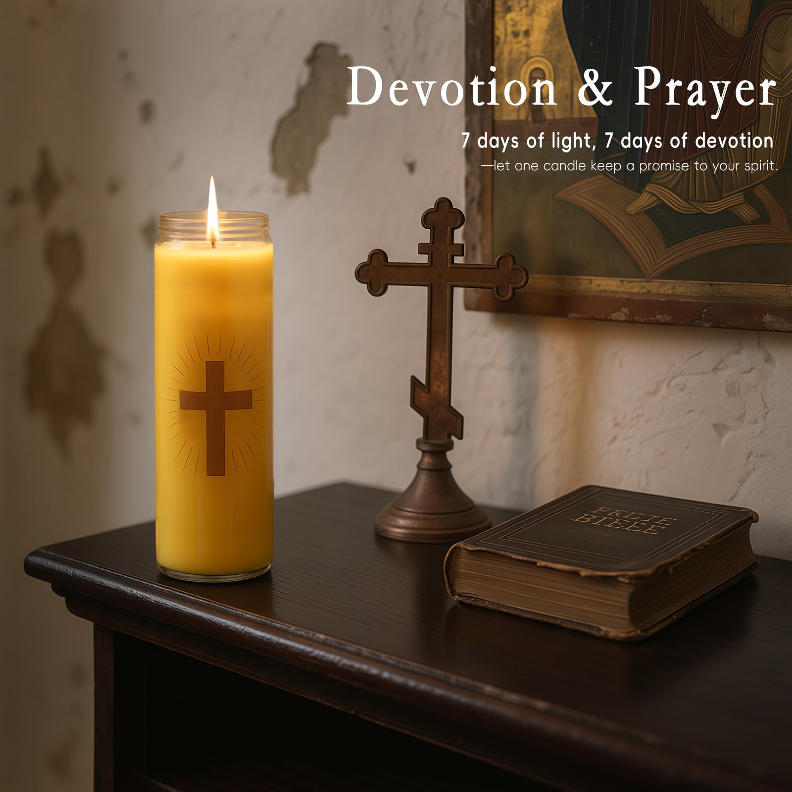 MOSROAD drip-minimal beeswax prayer candle with a steady flame