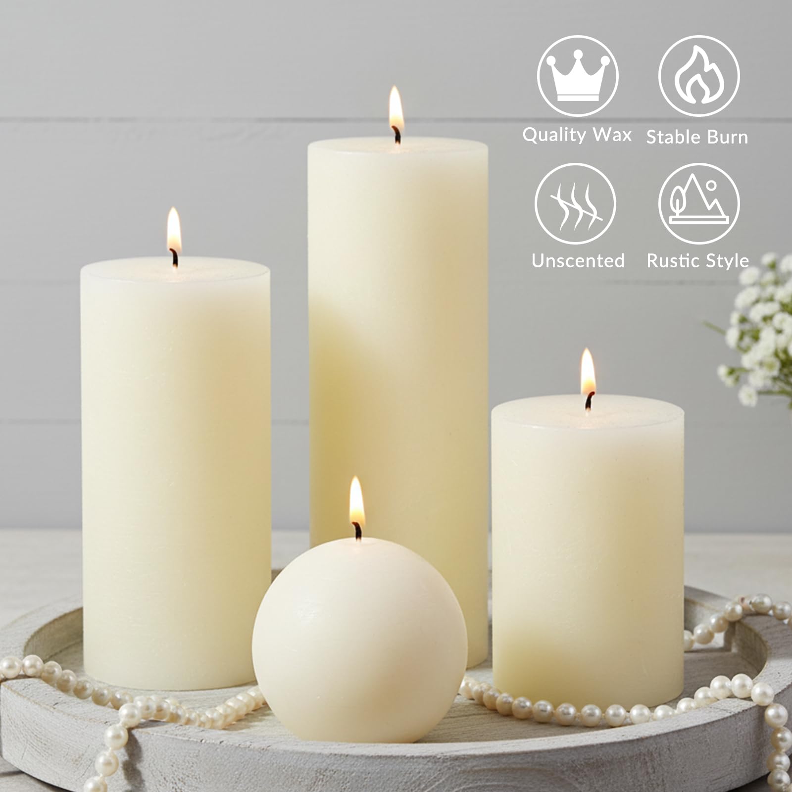 MOSROAD Ivory 2.8x6 inch pillar candle with extended burn time