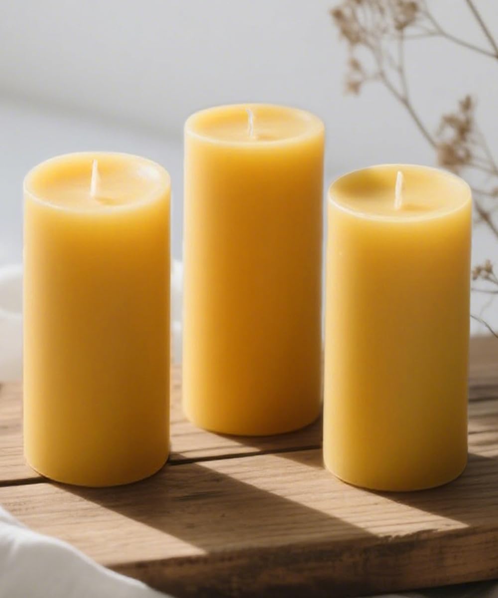 MOSROAD natural beeswax candles 3-pack pillars for warm ambiance