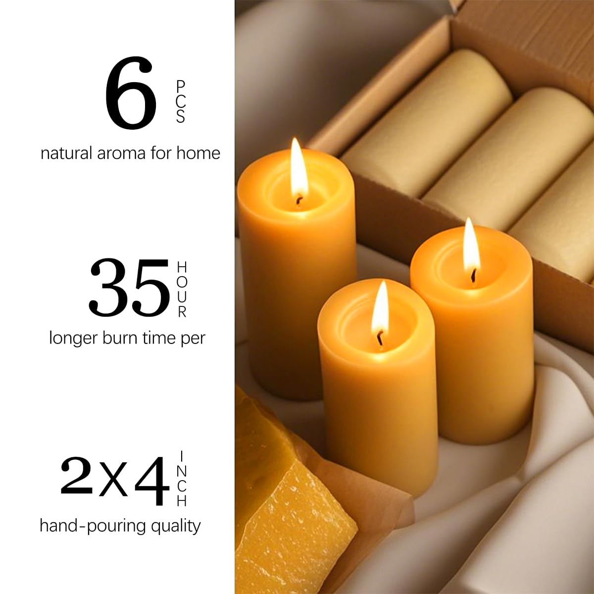 MOSROAD natural beeswax pillars decorate homes with a warm, inviting glow.