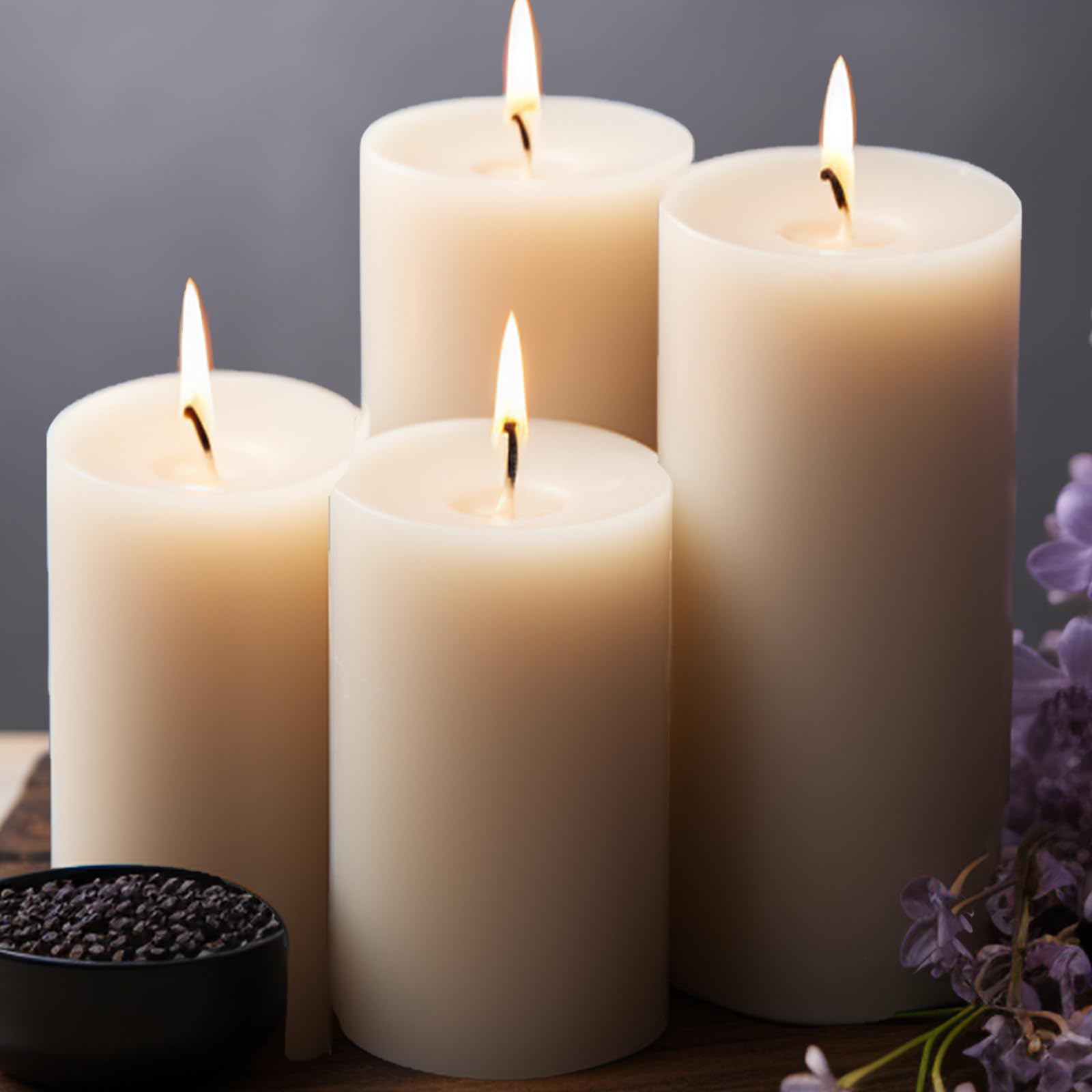 MOSROAD unscented ivory pillar candles in a 6-pack for fragrance-free lighting