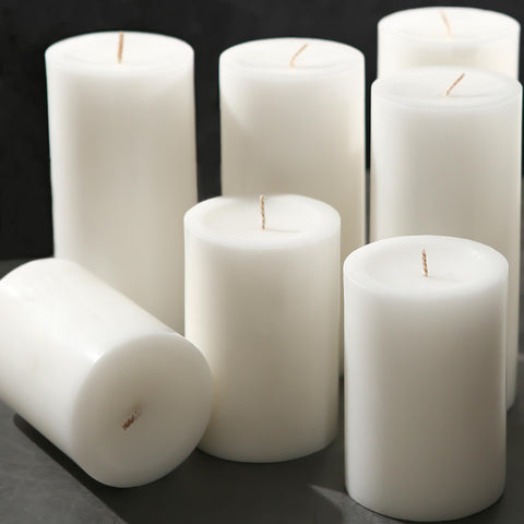 MOSROAD white pillar candle 2.8x4 inch close-up, clean burn.