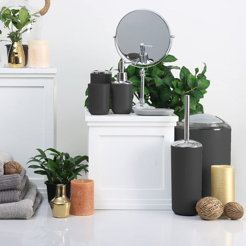 Moss & Stone countertop-display shows organized, hotel-inspired bathroom style.