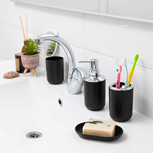 Moss & Stone matte-black-finish set enhances modern bathroom aesthetics.