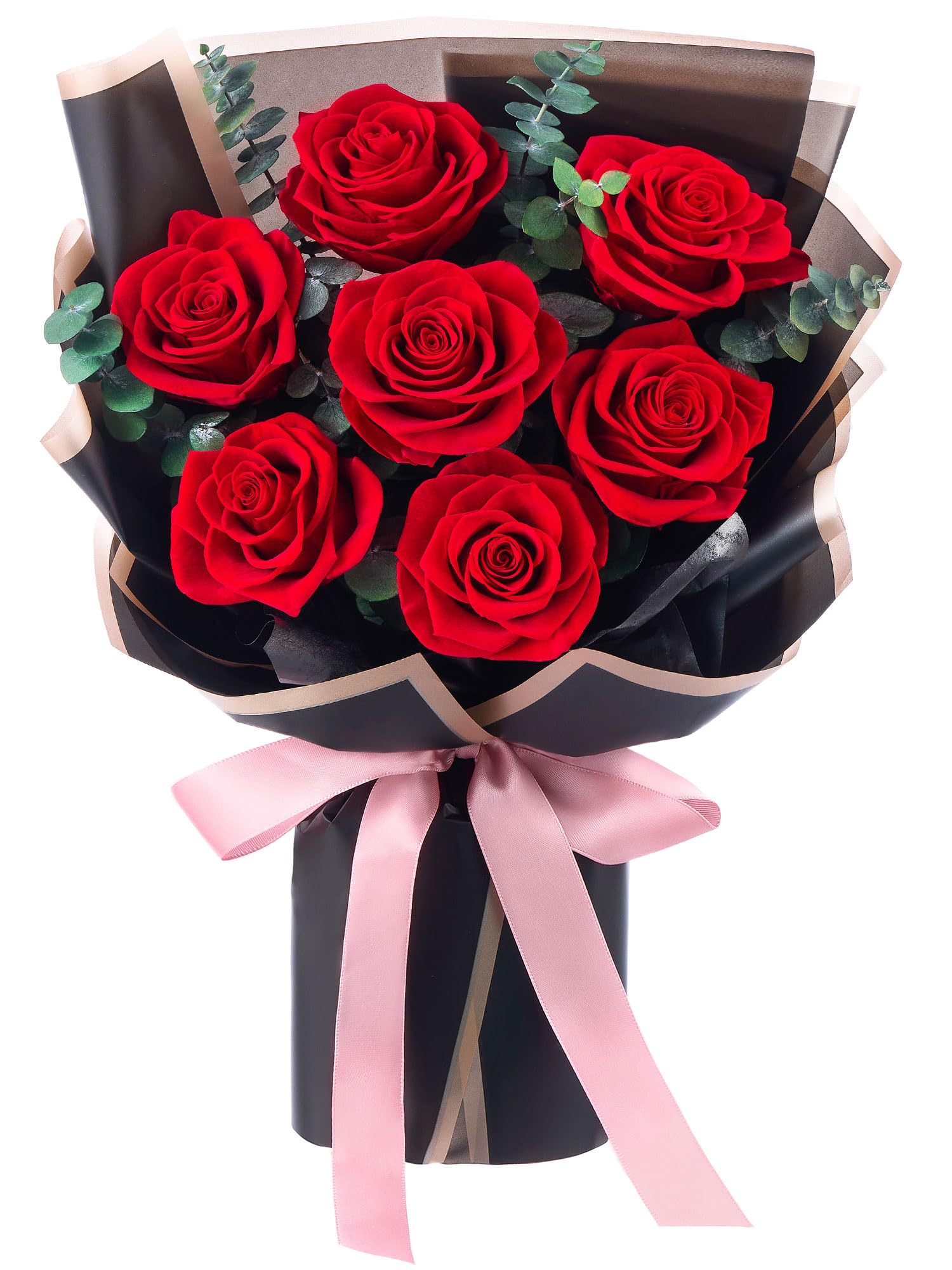 Mosstory 7-piece preserved roses bouquet with vibrant red petals, ideal for gifting