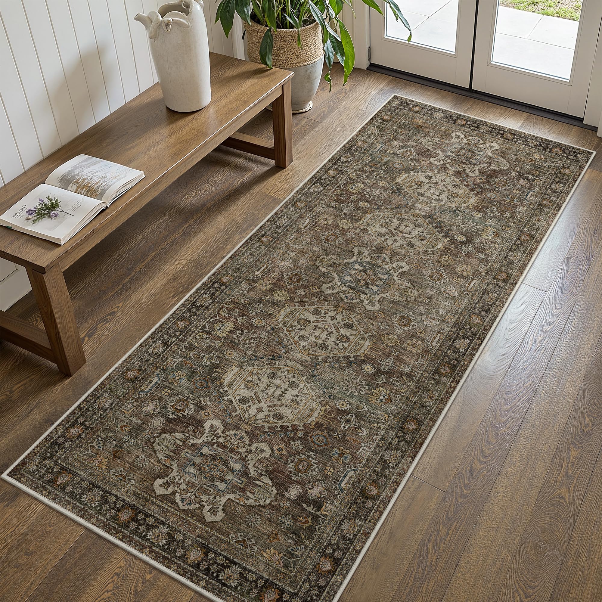 Bavni washable 2x6 runner rug close-up texture showing soft surface