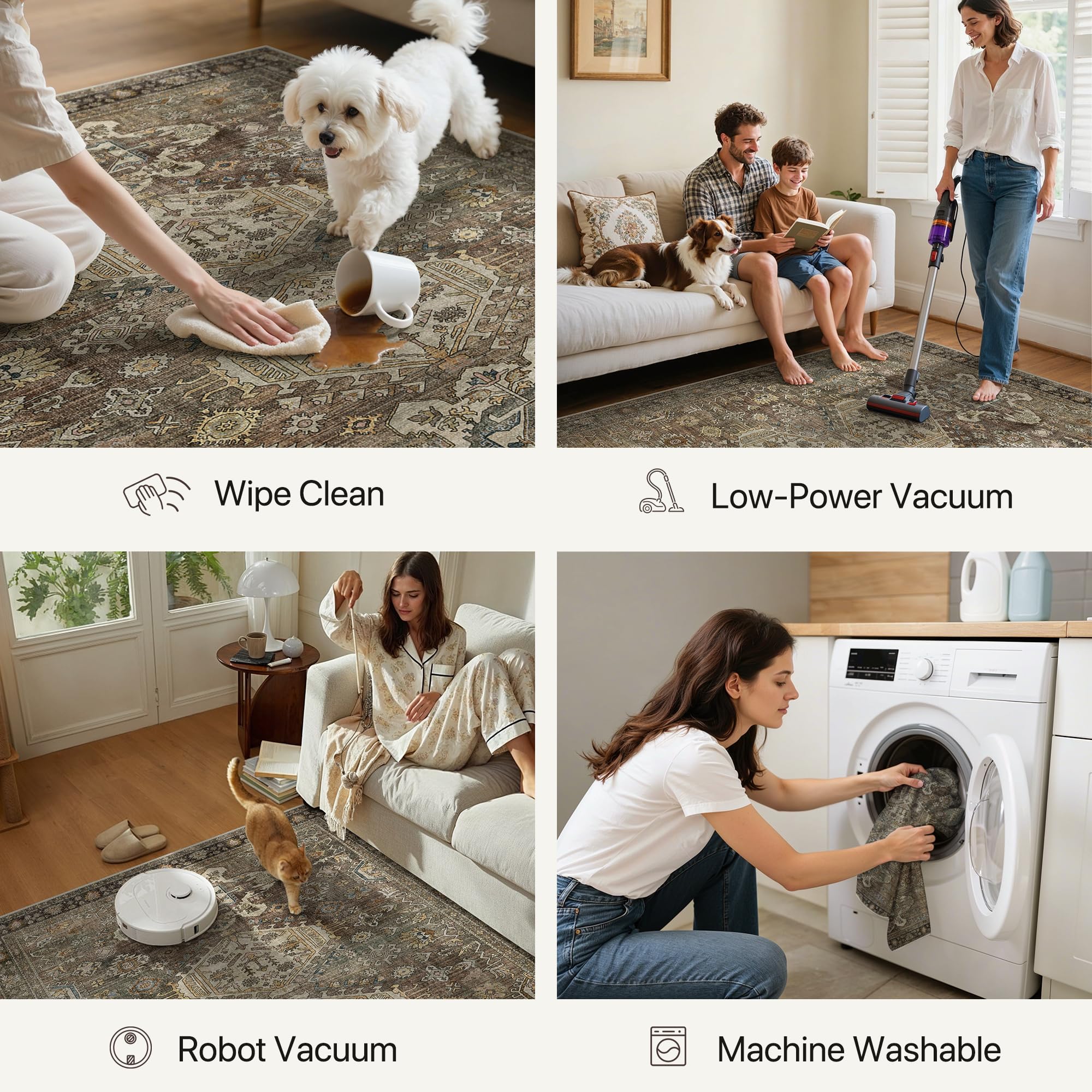 Bavni 2x6 machine-wash care required rug for easy cleaning