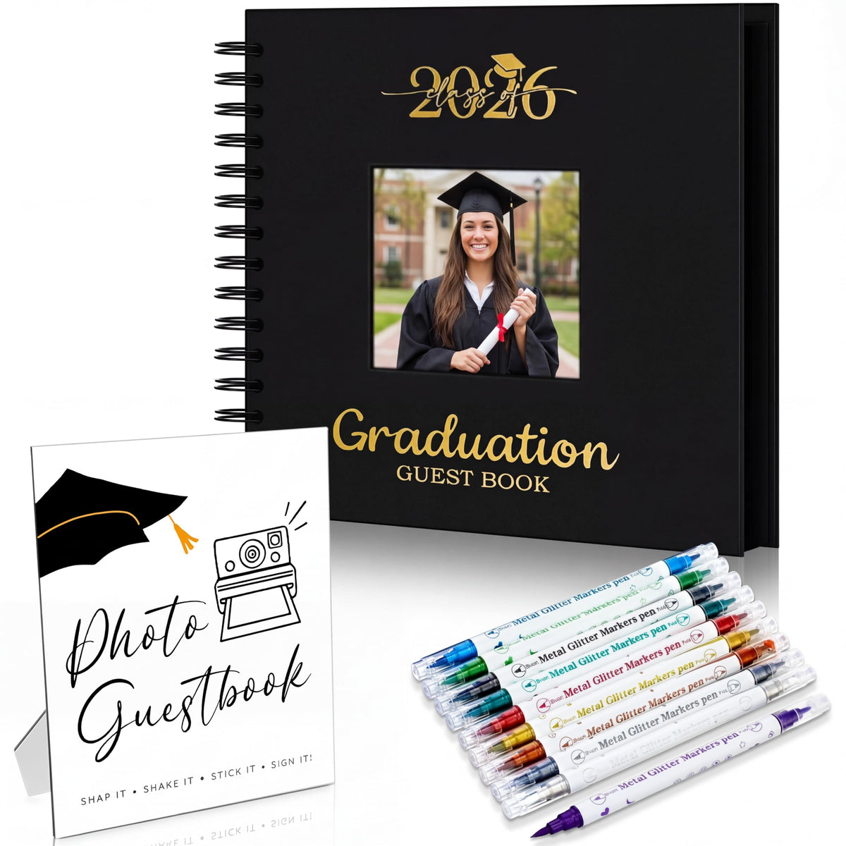 MotiMind graduation guest book cover slip-in design ideal for easy guest messages.