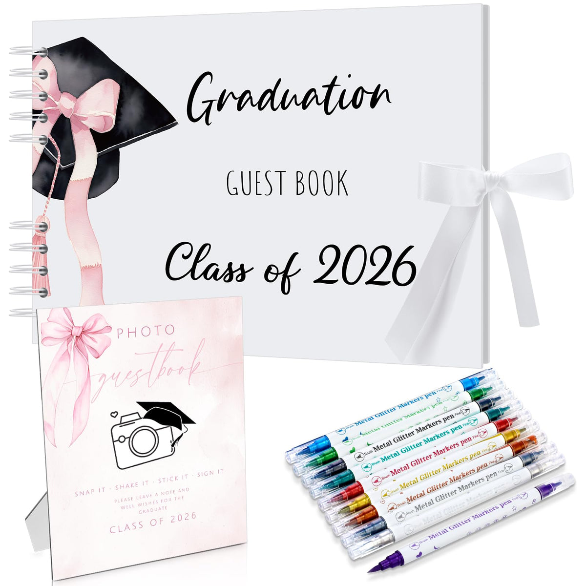 MotiMind graduation guest book pink wrap closure invites guests to sign memories