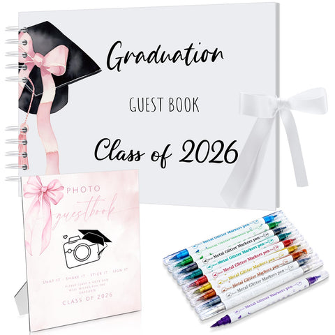 MotiMind graduation guest book pink wrap closure invites guests to sign memories
