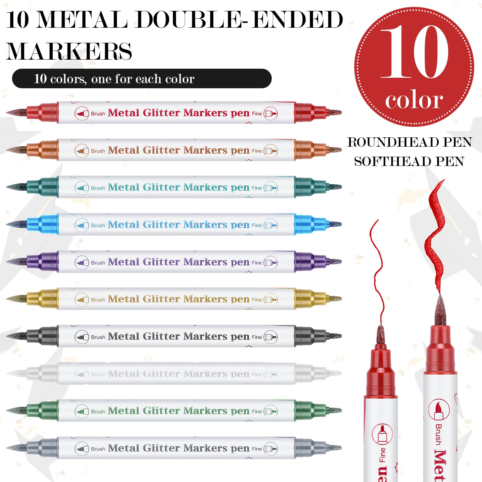 MotiMind 10-color metallic marker set writes smoothly on black pages