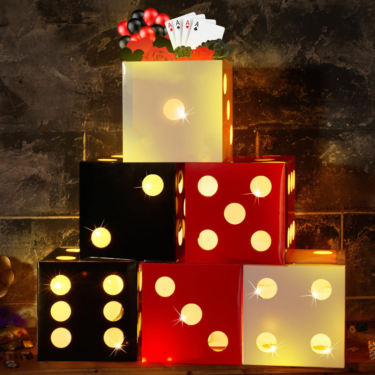Motipuns dice box light white glows, ideal for casino night decor.